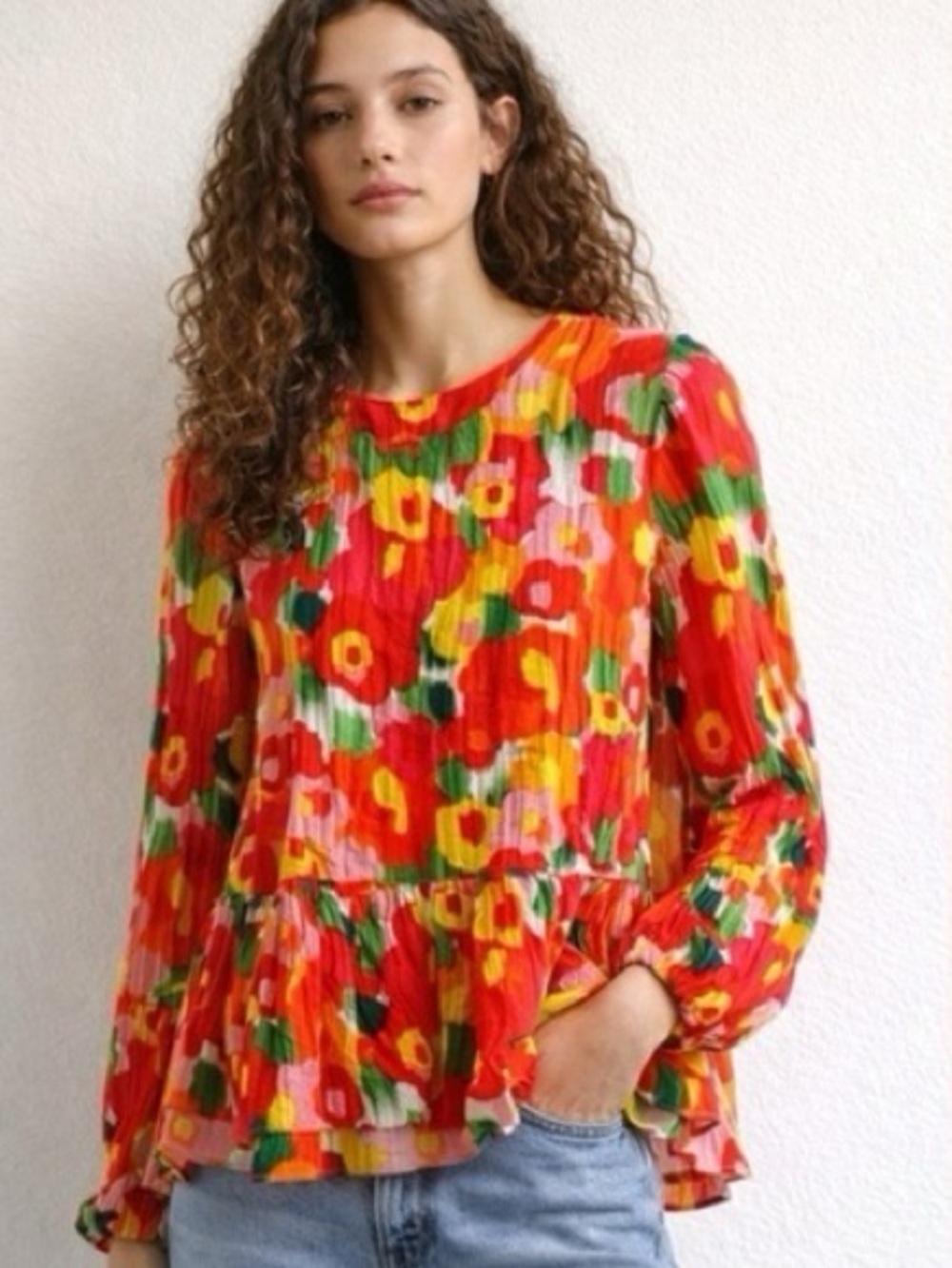 Pomander Place x Tuckernuck Colorful Peplum Hem Blouse size XS